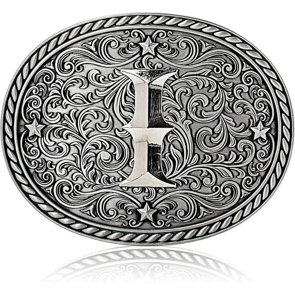 Women's Silver I Cowgirl Initial Large Letter Zinc Alloy Imported Belt Buckles
